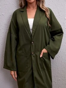 Abrigo con doble bolsillo de cuello con solapa unicolor - Verde militar - Ver 5