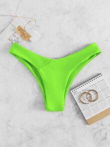 Solid Cheeky Bikini Bottom, For Summer Beach Vacation - Lime Green - View 3