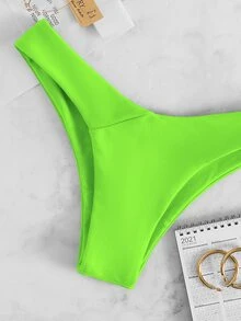 Solid Cheeky Bikini Bottom, For Summer Beach Vacation - Lime Green - View 4