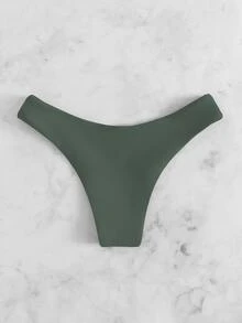 Bottom de bikini tipo "cheeky" de color sólido, para vacaciones de verano en la playa - Verde militar - Ver 2