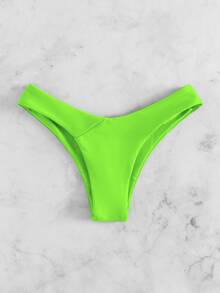 Solid Cheeky Bikini Bottom, For Summer Beach Vacation - Lime Green - View 5