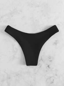 Swim Mod Solid Cheeky Bikini Bottom, For Summer Beach Vacation - Black - View 2