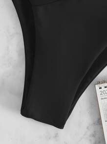Swim Mod Solid Cheeky Bikini Bottom, For Summer Beach Vacation - Black - View 3
