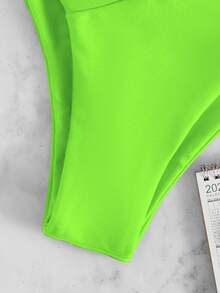 Solid Cheeky Bikini Bottom, For Summer Beach Vacation - Lime Green - View 6