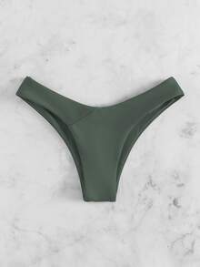 Bottom de bikini tipo "cheeky" de color sólido, para vacaciones de verano en la playa - Verde militar - Ver 6