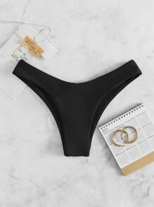 Swim Mod Solid Cheeky Bikini Bottom, For Summer Beach Vacation - Black - View 5