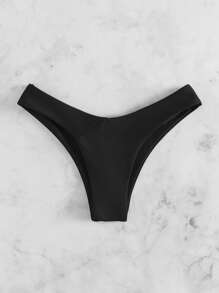 Swim Mod Solid Cheeky Bikini Bottom, For Summer Beach Vacation - Black - View 6