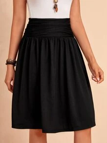 EMERY ROSE Ruched Wideband Waist Hidden Pocket Skirt - Black - View 5