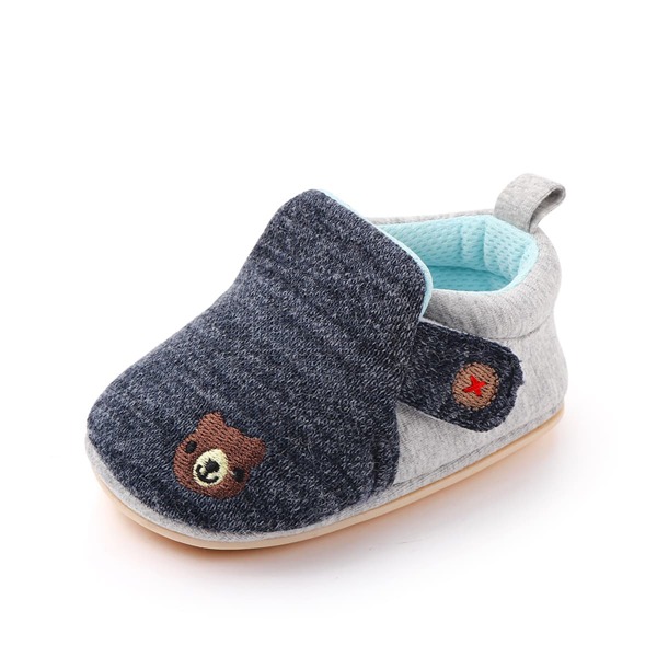 

Baby Boys Cartoon Embroidery Flats, Navy blue