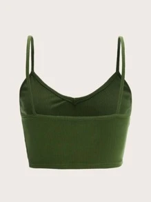 SHEIN EZwear 素色羅紋針織吊帶上衣 - 軍綠色 - 查看 2