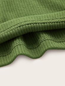 SHEIN EZwear 素色羅紋針織吊帶上衣 - 軍綠色 - 查看 4