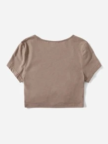Muchica Solid Drawstring Ruched Tee - Mocha Brown - View 2