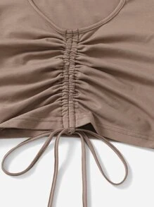 Muchica Solid Drawstring Ruched Tee - Mocha Brown - View 4