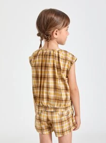 SHEIN Bộ thời trang bé gái Nút phía trước kẻ sọc Giải trí - Nhiều màu - Xem 2