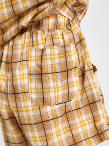 SHEIN Bộ thời trang bé gái Nút phía trước kẻ sọc Giải trí - Nhiều màu - Xem 6