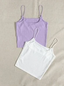 SHEIN Essnce 2 件装罗纹针织吊带背心 - 彩色 - 查看 2