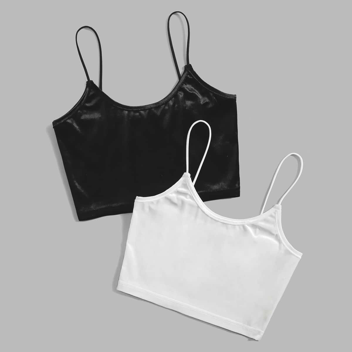 

2 Pack Solid Velvet Cami Top, Black and white