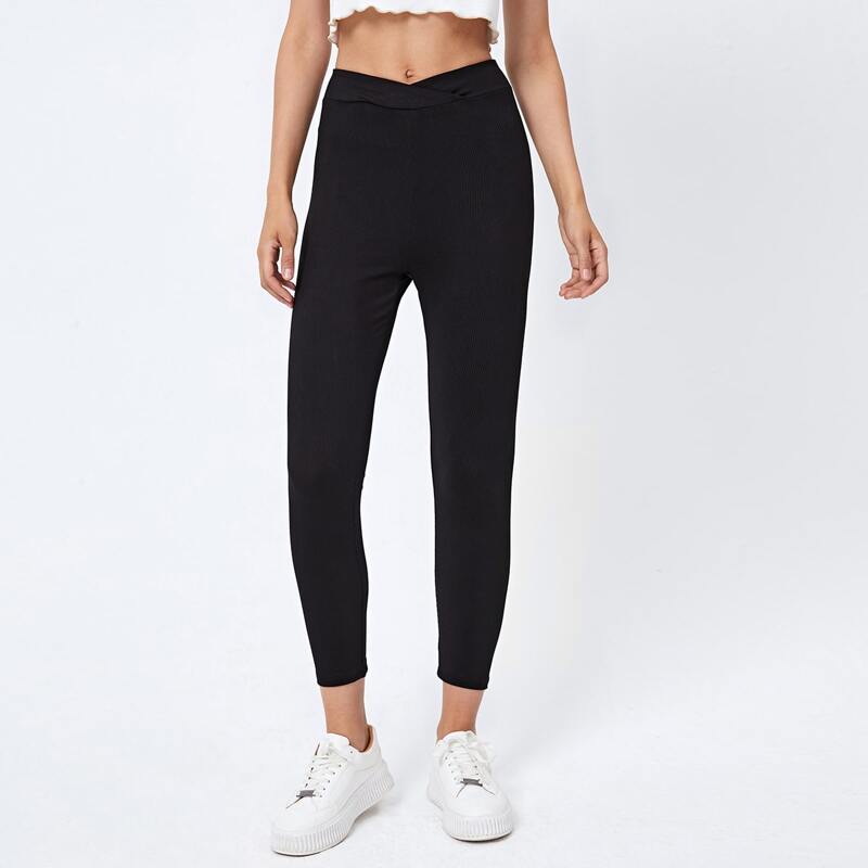 

Solid Wide Waistband Leggings, Black
