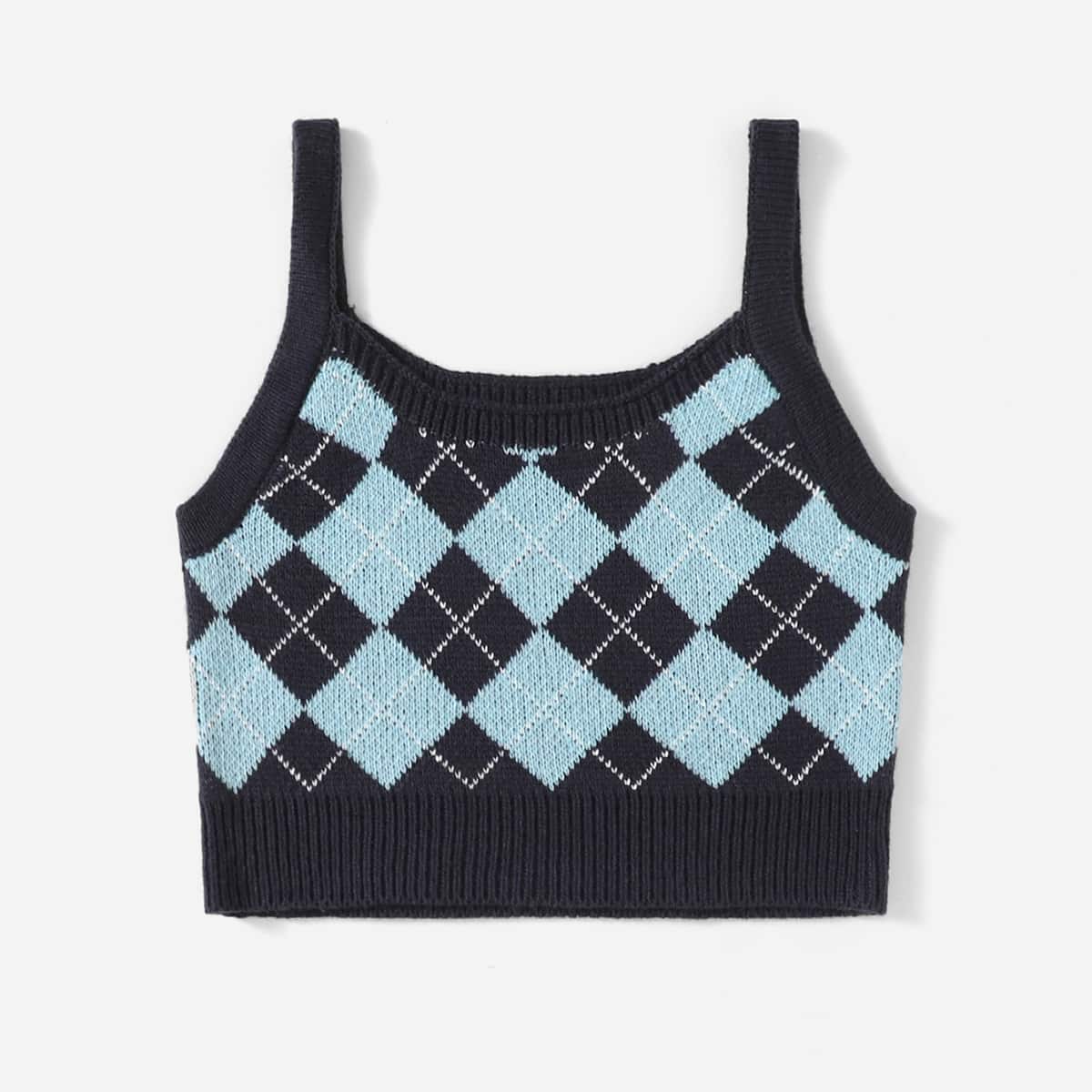 

Argyle Pattern Knit Top, Multicolor