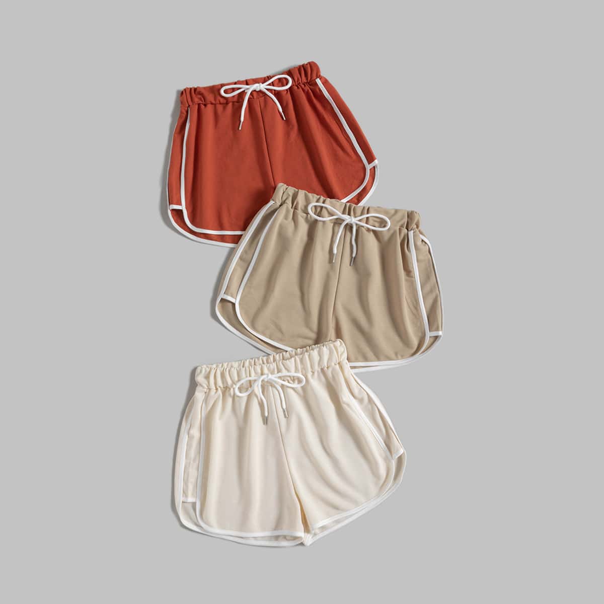 

3pcs Drawstring Dolphin Shorts, Multicolor