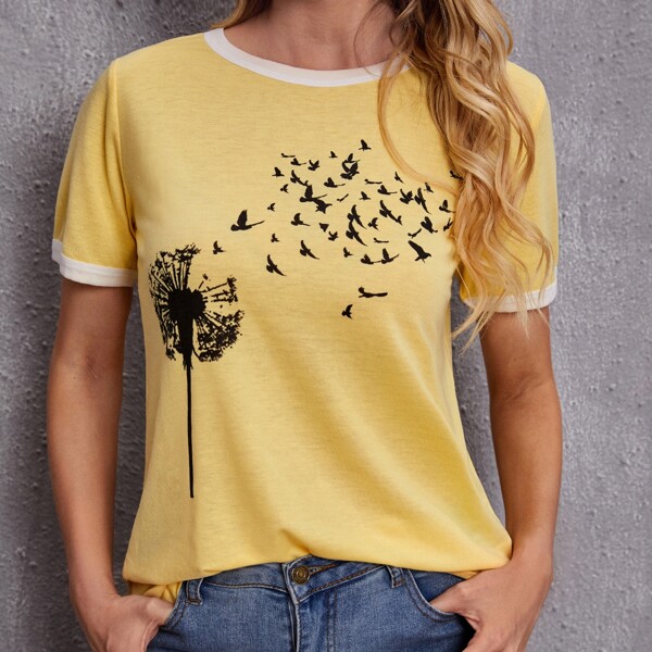 

Dandelion Print Ringer Tee, Yellow