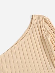 SHEIN EZwear One Shoulder Rib-knit Crop Top - Apricot - View 4
