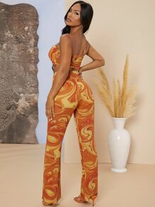 SHEIN Conjunto top tubo con estampado de mármol con pantalones - Multicolor - Ver 2