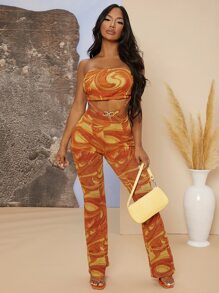 SHEIN Conjunto top tubo con estampado de mármol con pantalones - Multicolor - Ver 4