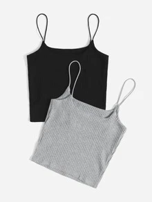 SHEIN Essnce 2 Packs Rib-Knit Cami Top - Multicolor - View 2