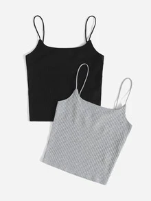SHEIN Essnce 2 Packs Rib-Knit Cami Top - Multicolor - View 3
