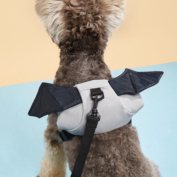 

1pc Wing Decor Pet Backpack & 1pc Leash, Grey