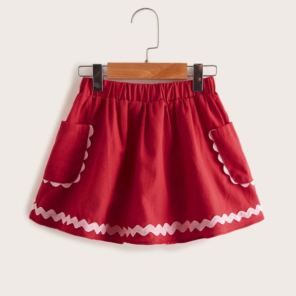 

Toddler Girls Pocket Side Tape Trim Skirt, Red