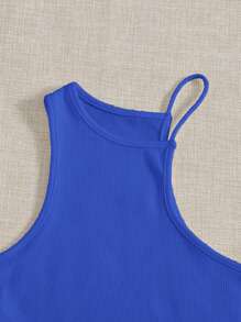 Muchica Áo nữ Gân đan màu trơn Giải trí - Xanh đậm - Xem 4