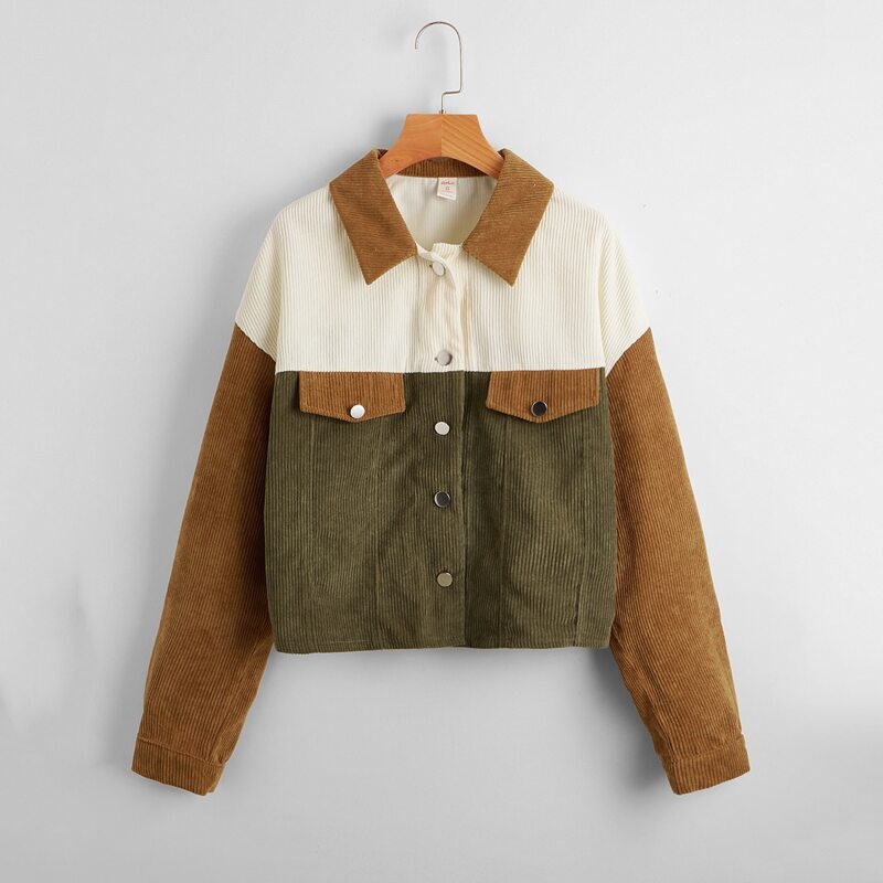 

Colorblock Fake Pocket Corduroy Jacket, Multicolor