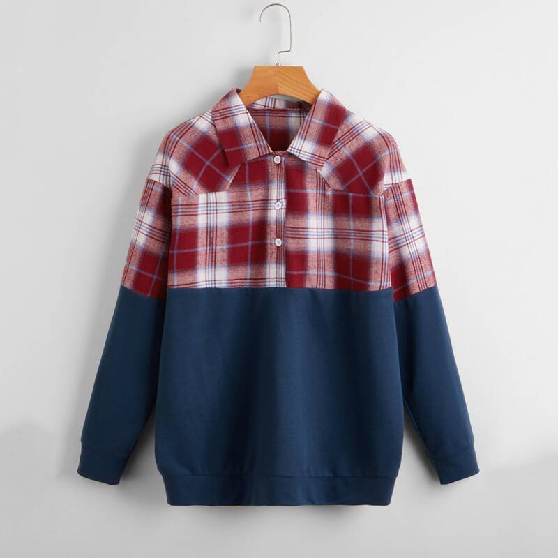 

Plaid Button Front Sweatshirt, Multicolor