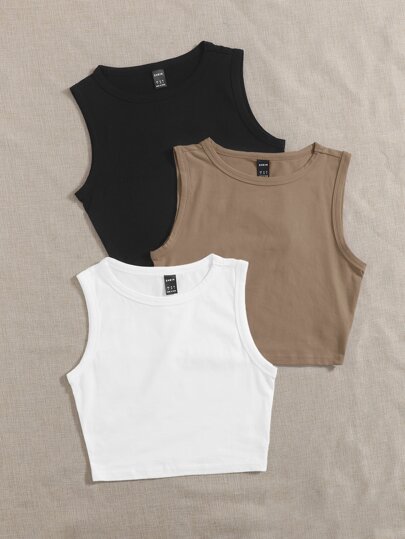 SHEIN EZwear 3 PCS Round Neck Tank Top