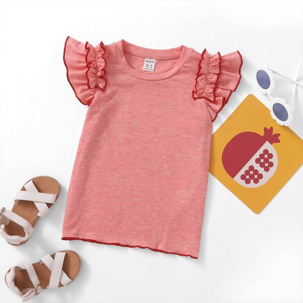 

Toddler Girls Ruffle Armhole Solid Tee, Watermelon pink