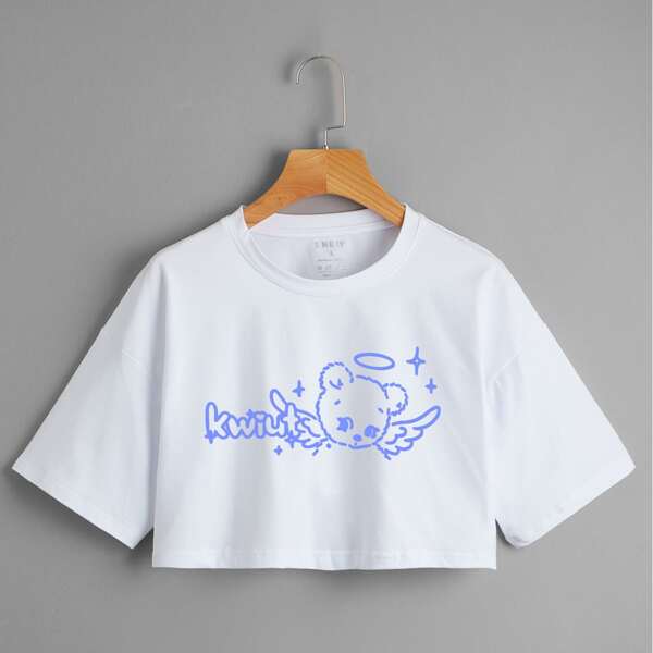 

Cartoon & Letter Graphic Tee, White
