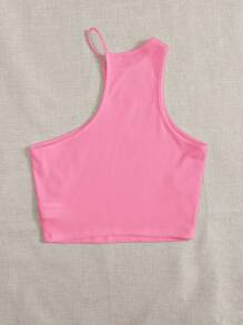 SHEIN EZwear 不對稱領背心上衣 - 粉色 - 查看 2