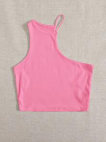 SHEIN EZwear 不對稱領背心上衣 - 粉色 - 查看 5