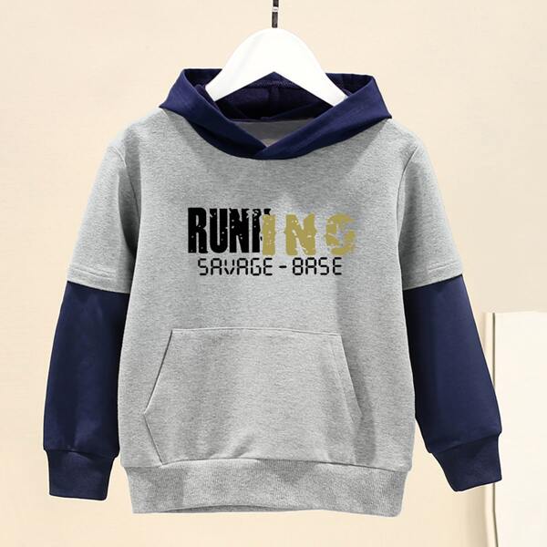 

Boys Letter Print Colorblock Sweatshirt, Grey