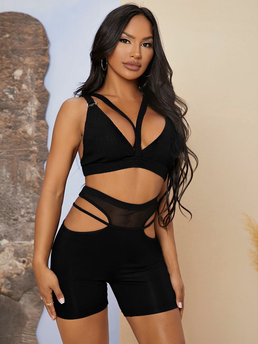 SHEIN Unity Criss Cross Backless Cami Top - Black - View 1
