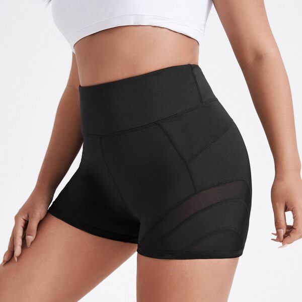 

Plus Contrast Mesh Wide Band Waist Sports Shorts, Black