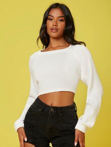 SHEIN SXY Áo len Lộ Lưng Buộc lại Gân đan màu trơn Gợi cảm - trắng - Xem 3