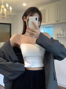 素色吊帶短上衣