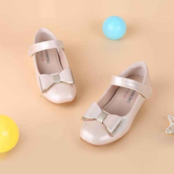 

Girls Minimalist Bow Decor Mary Janes, Apricot
