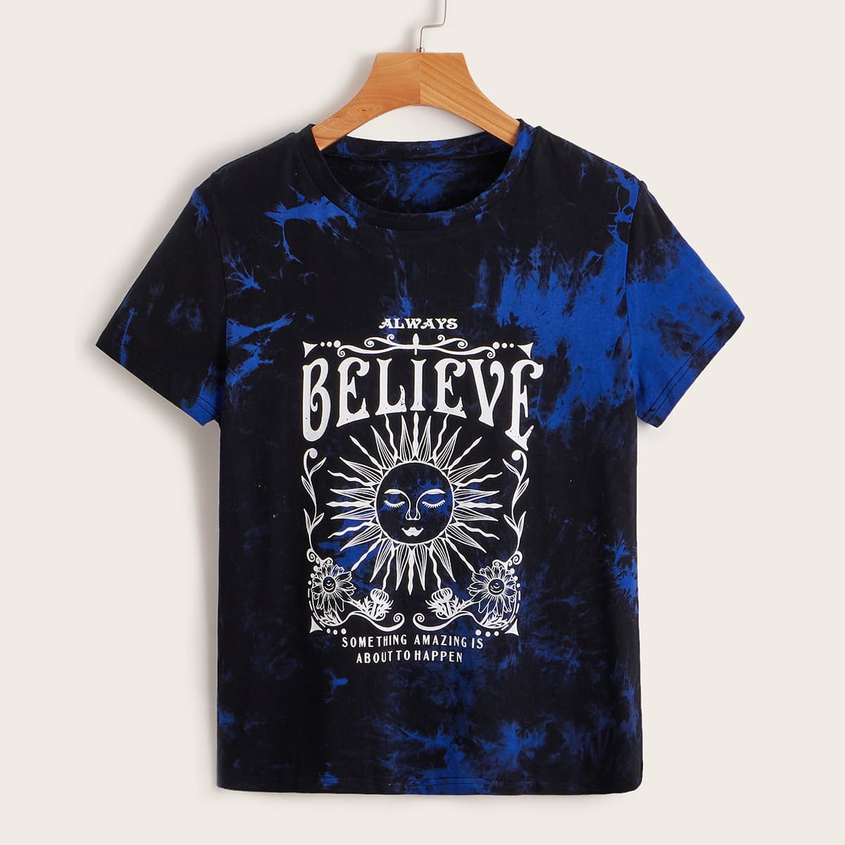 

Sun & Letter Graphic Tie Dye Tee, Multicolor
