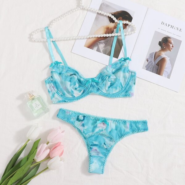 

Tie Dye Underwire Lingerie Set, Blue