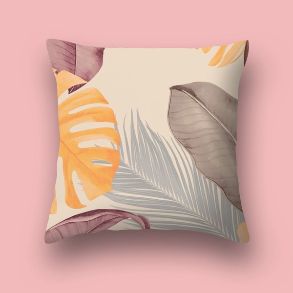 

Leaf Print Cushion Cover Without Filler, Multicolor