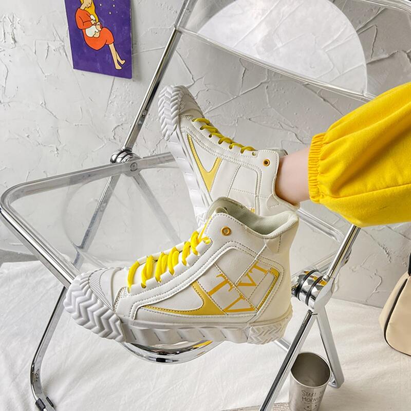 

High-top Lace-up Front Canvas Sneakers, Yellow